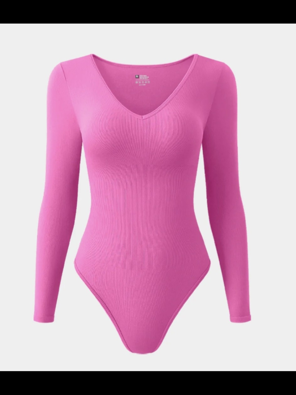 Ribbed V-Neck Long Sleeve Pink Bodysuit